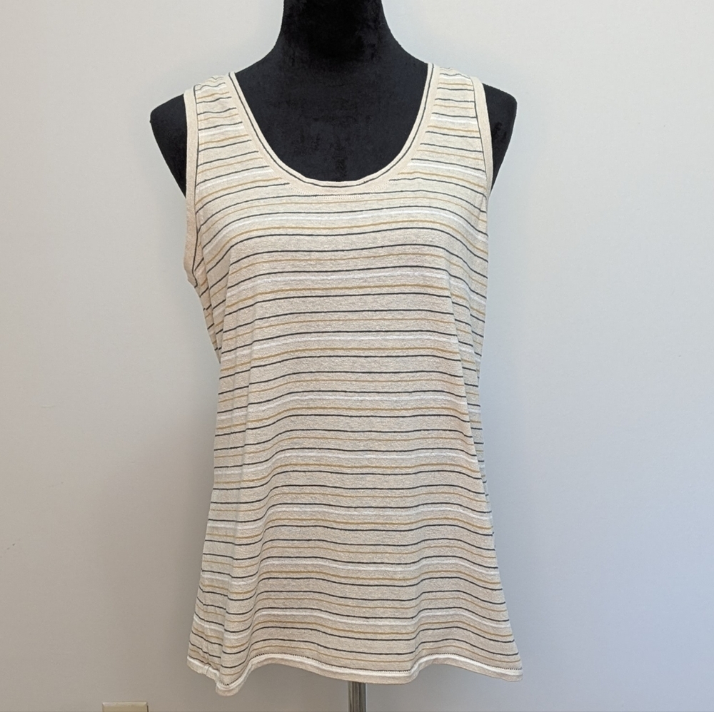 Prana Striped Sz L Tan Cream Tank Casual Basics Soft Lightweight